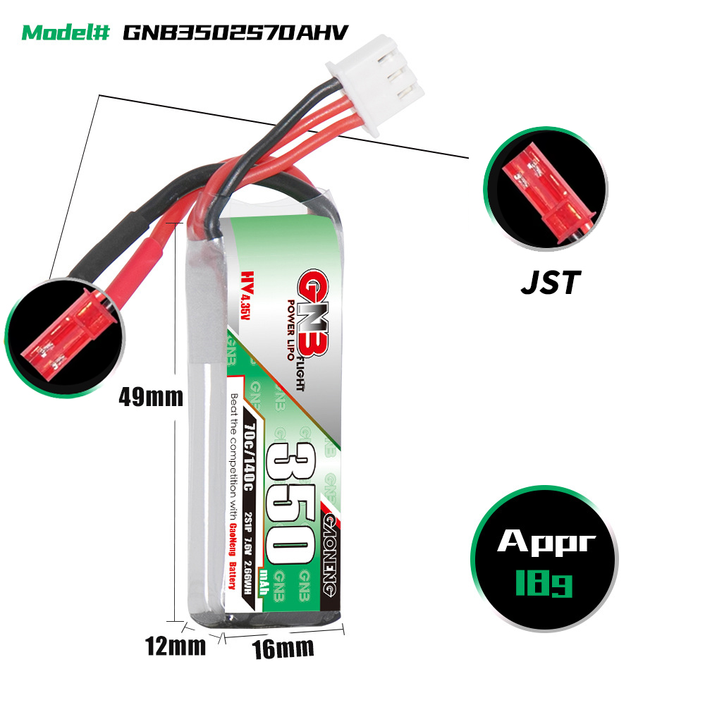 GAONENG GNB 2S 7,6V 350mAh 70C - Drone Battery Lipo recensie en prijs